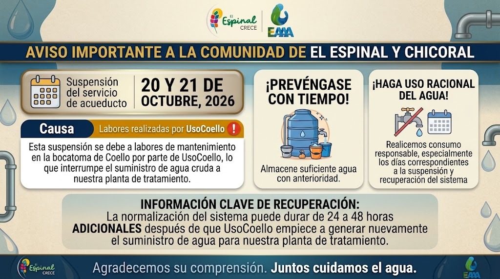 Suspensión del servicio de Acueducto 20 y 21 de Octubre, 2026